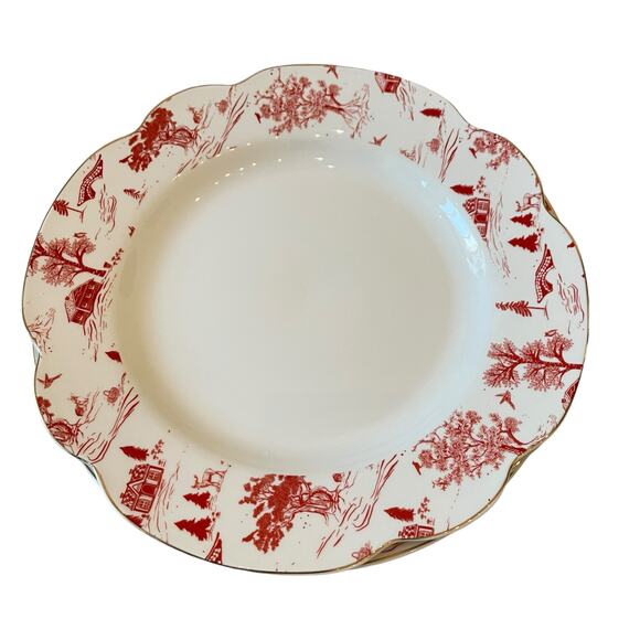 4pc Grace Teaware Christmas Dinner Plates Holiday Red Winter Village Toile 11in - Picture 8 of 16